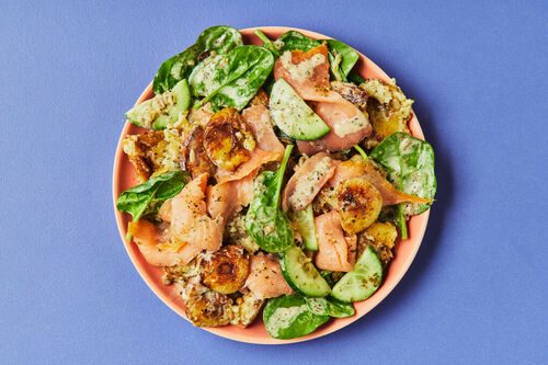 Smashed Potato and Smoked Salmon Salad