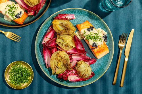 Lachs mit Zitronensauce und Seealgen-Kaviar