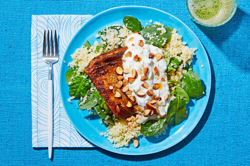 No Chop! Harissa Salmon with Tzatziki