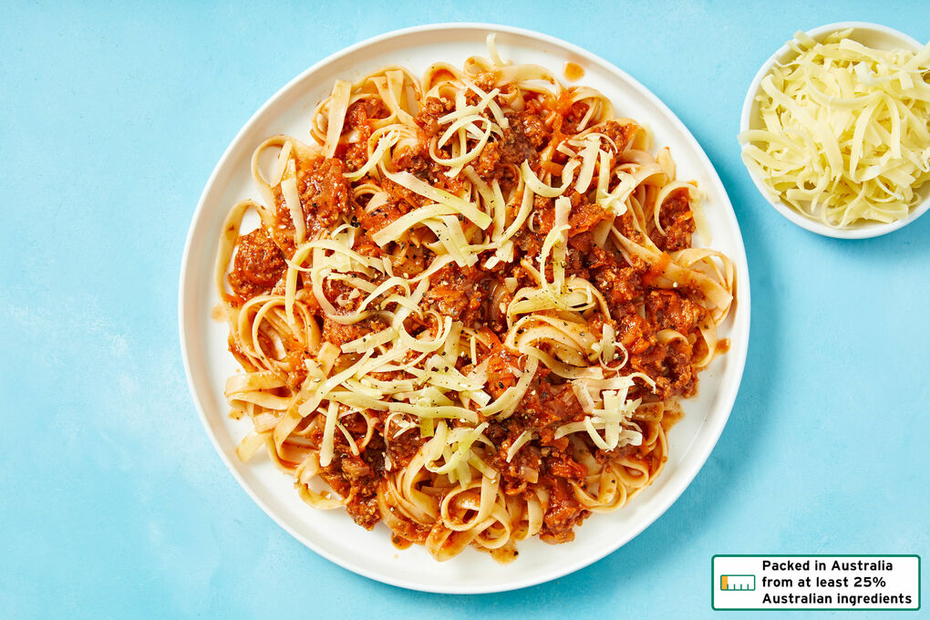 Plant-Based Bolognese with Tagliatelle and Cheddar | Dinnerly