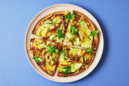 Zucchini and Caramelised Onion Pizzas