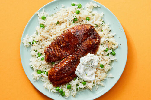 Tandoori Shrimp over Rice & Peas