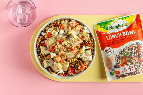 Bulgurbowl met gebakken koolvis en feta