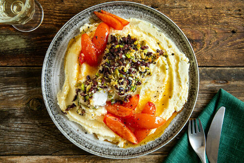 Heekfilet met olijven-pistachetopping