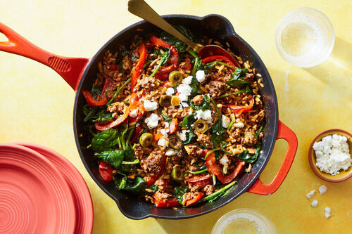 Mediterranean Beef & Orzo Skillet