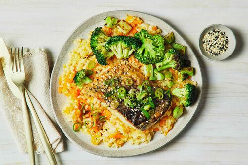 Miso Barramundi, Rice and Broccoli
