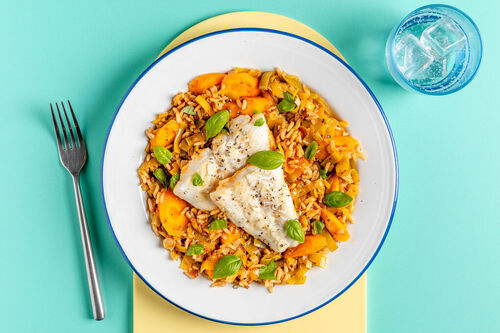 Heekfilet met pesto-rijstpannetje