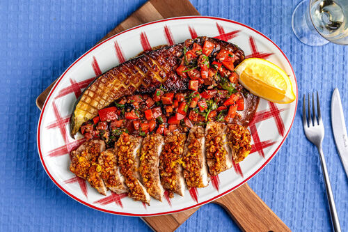 Gebakken kip met walnootkorst