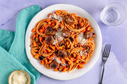 Volkoren spaghetti met kipgehaktballetjes