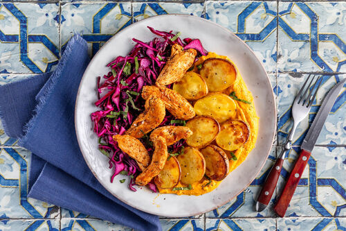 Gyros-Hähnchen mit Karotten-Tahini-Creme