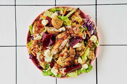15-Min Chicken, Beetroot and Crouton Salad