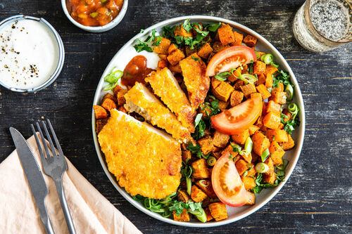 Kipschnitzel op chaatgroente