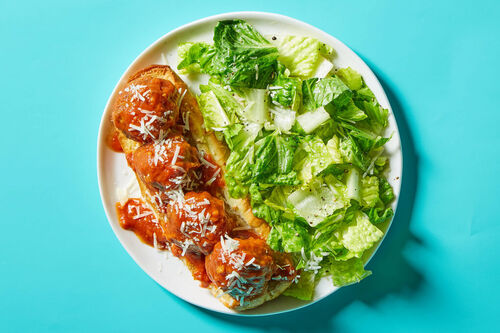 Meatball Parm on Garlic Bread