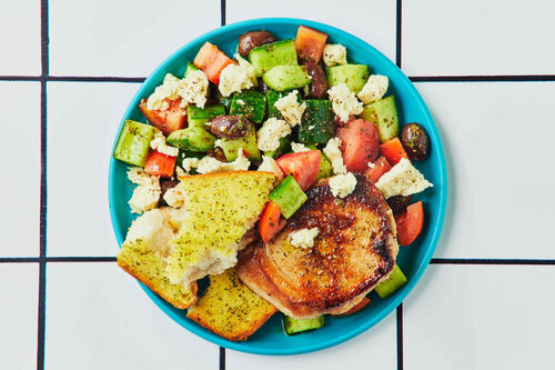 15-Min Pork Steak Greek Plate