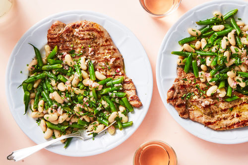 Grilled Pork Chop with Two-Bean Salad