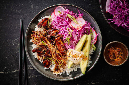 Smoky-Sticky Fancy Mushroom Poke Bowls