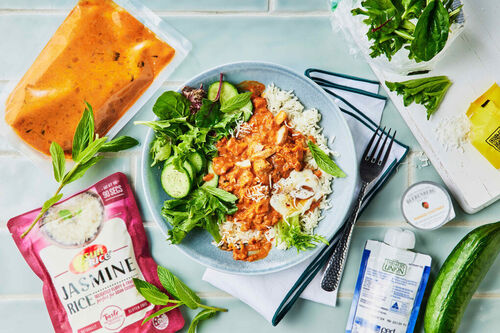 Butter Chicken, Rice and Mango Swirl Yoghurt