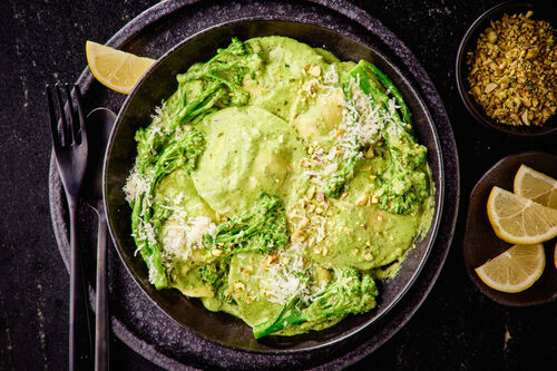 Osso Buco Ravioli and Creamy Pesto Sauce
