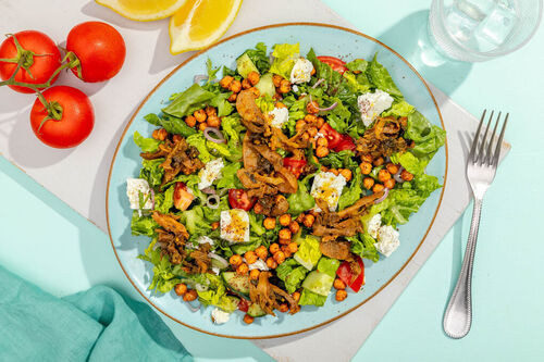 Kichererbsen-Feta-Salat mit Schawarma-Pilzen