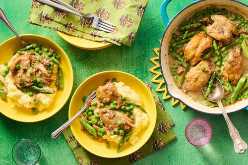 Springtime Braised Chicken with Bacon