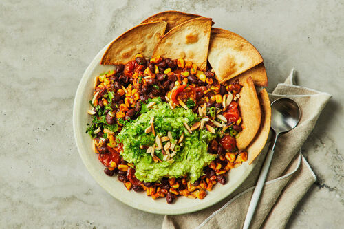 Tomato-Corn and Avocado Nachos