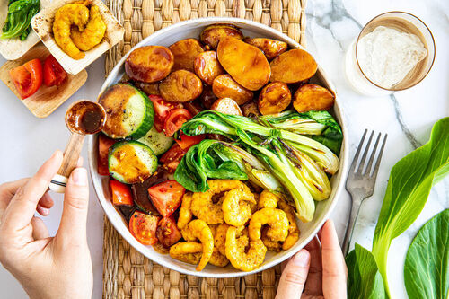 Indonesische bowl met extra veel garnalen