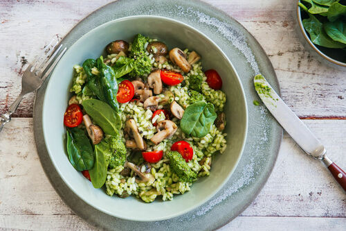 Champignonrisotto met spinaziepesto