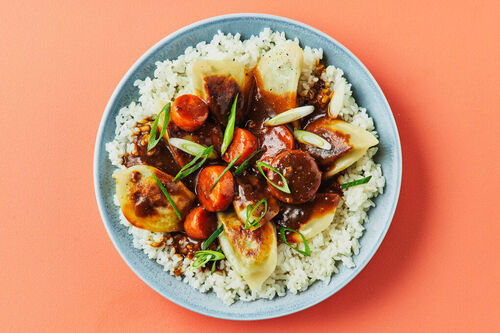 Crispy Veggie Dumplings and Katsu Curry Sauce