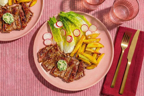 Bio-Steak frites mit Schnittlauchbutter