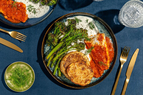 Harissa-Kabeljaufilet auf Fetacreme