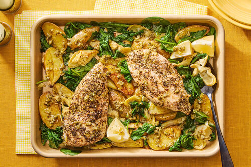 The All-Time Artichoke Sheet Pan Chicken