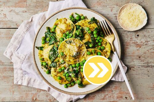 Fast Bacon, Pea and Pesto Ravioli