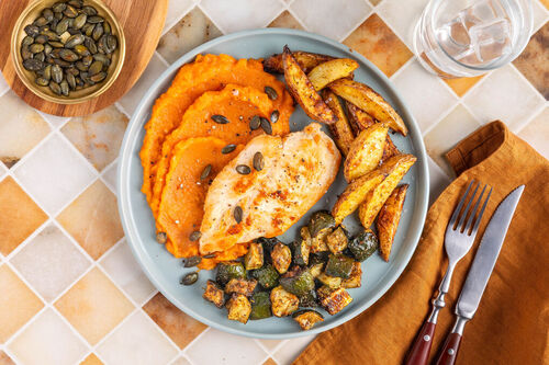 Hähnchen mit würzigem Ofengemüse