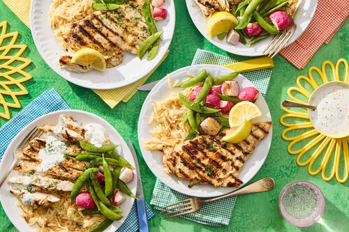 Springtime! Grilled Chicken & Parm Orzo