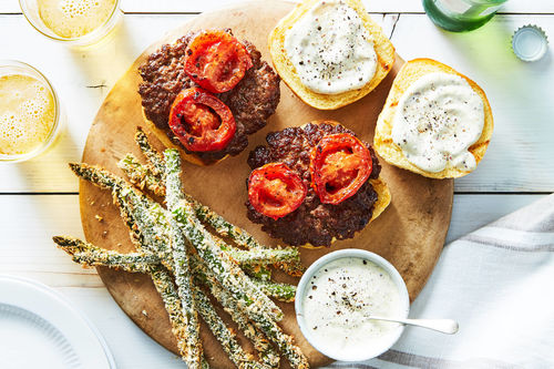 Grass-Fed Burger with Crispy Asparagus Fries