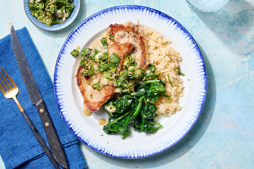 Ginger-Miso Pork Cutlets & Sesame Herb Salad
