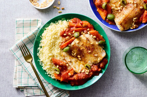 Barramundi in Tomato-Harissa Sauce