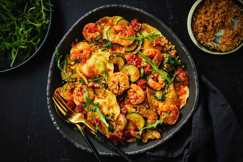 Garlic Prawn and Mushroom-Prosciutto Ravioli