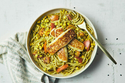 Top-Rated Haloumi and Basil Pesto Spaghetti