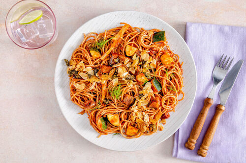 Spaghetti met aubergine en venkel