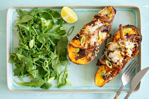 Zoete aardappel met rucolasalade