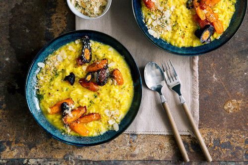 Saffraanrisotto met dille en amandel