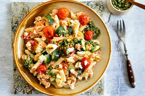 Pasta penne met gebakken feta