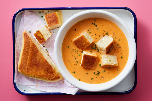 Creamy Tomato Soup & Readymade Chicken Cutlet