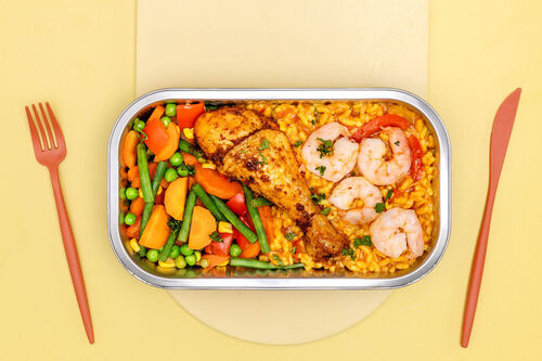 Paella mit Hähnchen & Garnelen