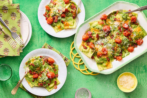 Springy Asparagus Ravioli with Bacon