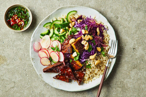 Peanut Satay Tofu Brown Rice Bowl