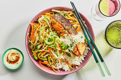 Seared Salmon Fillets and Rainbow Slaw