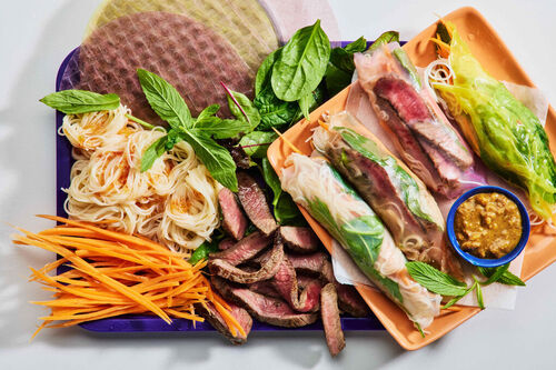 Peanutty Rump Steak Rice Paper Rolls