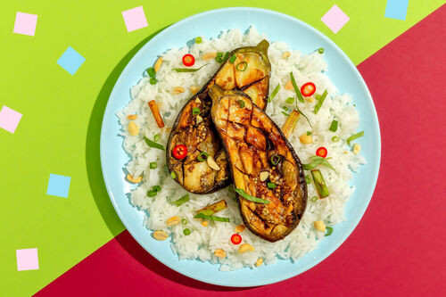 Teriyaki-aubergine op jasmijnrijst